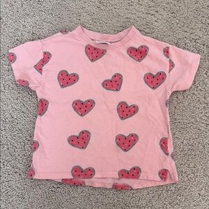 Zara Pink Heart Pattern Short Sleeve Tee